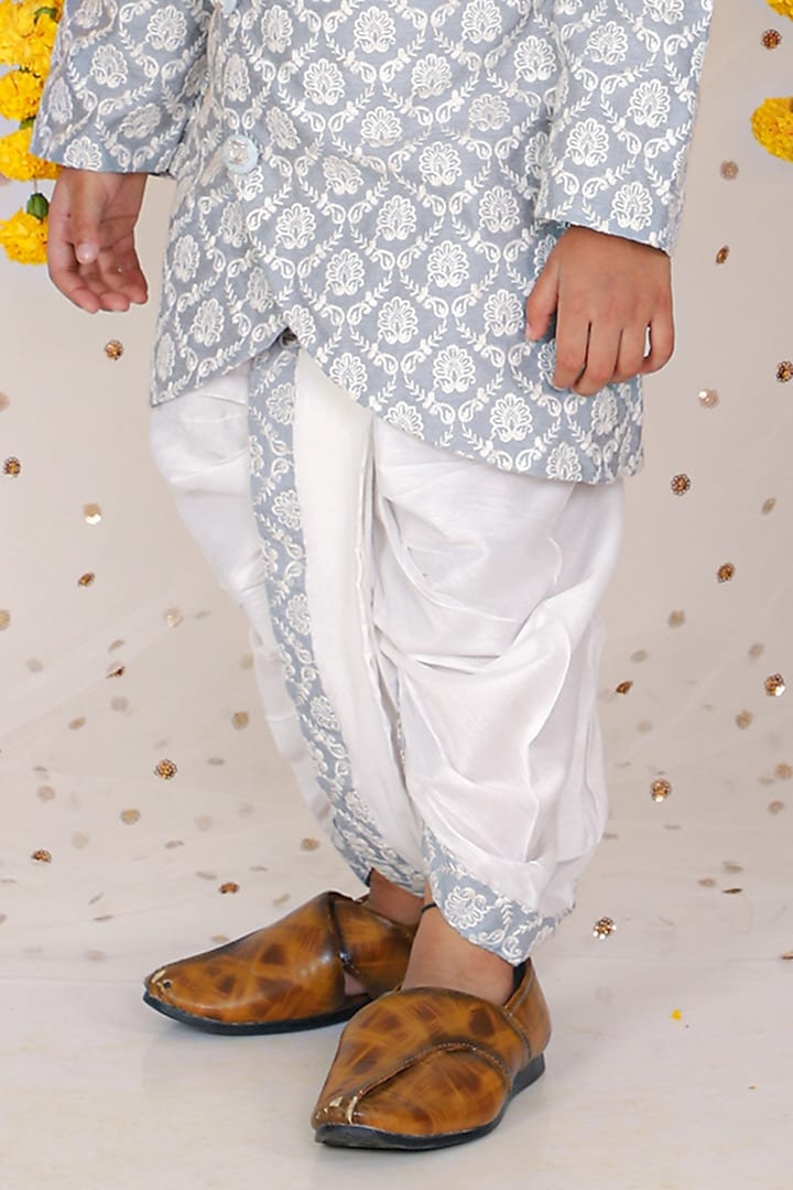 White Silk & Cotton Silk Dhoti Set For Boys by Kirti Agarwal Pret n Couture at Pernia's Pop Up Shop