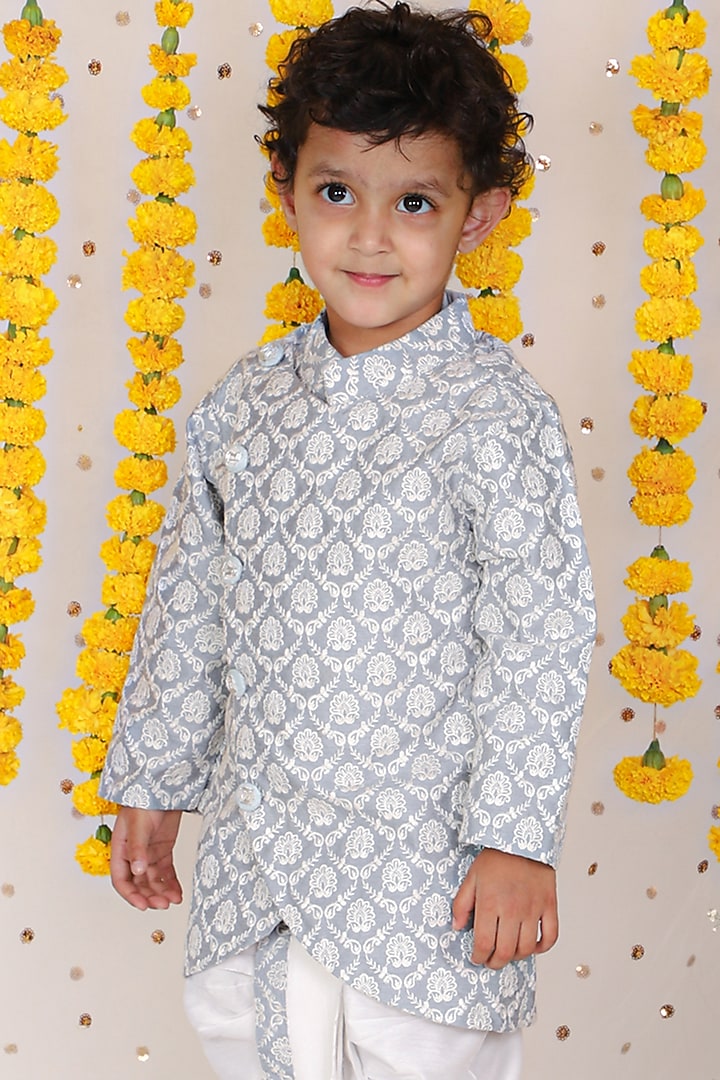 White Silk & Cotton Silk Dhoti Set For Boys by Kirti Agarwal Pret n Couture at Pernia's Pop Up Shop
