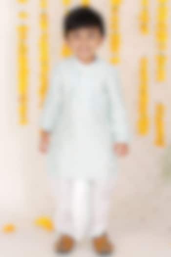 White Silk & Cotton Silk Dhoti Set For Boys by  Kirti Agarwal Pret n Couture