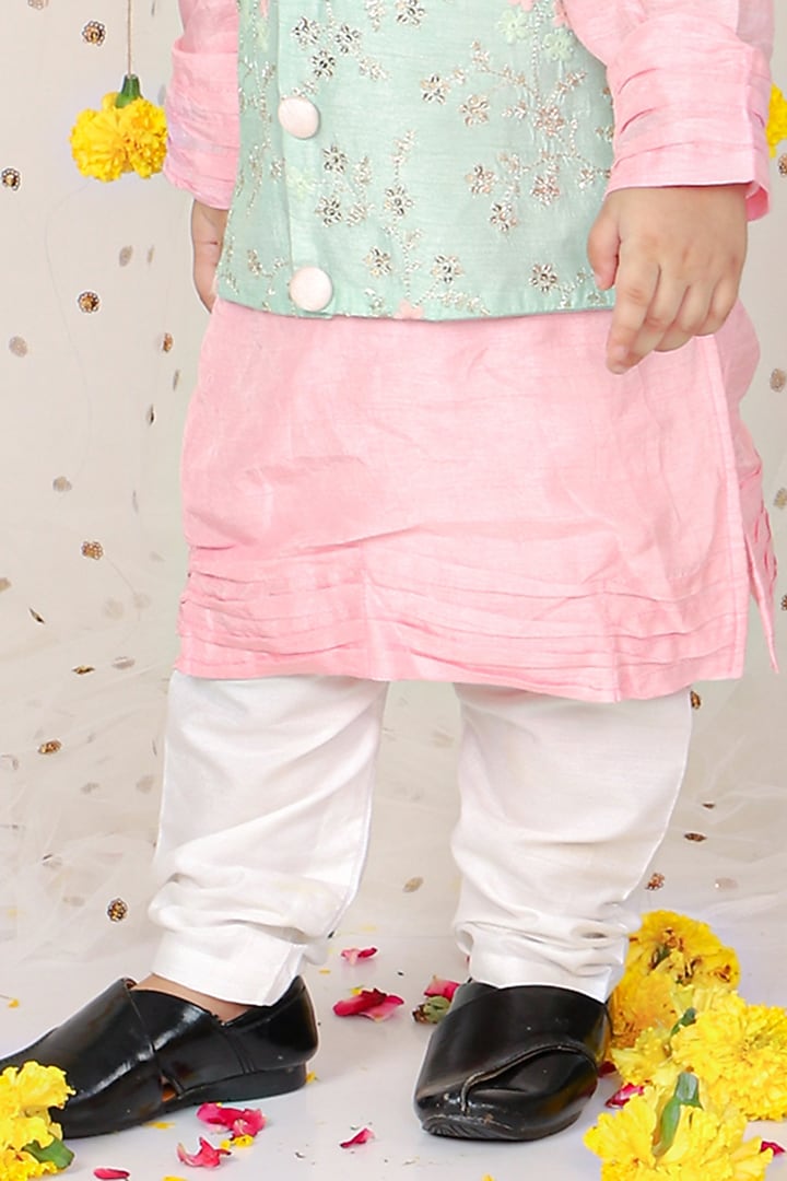 Green Silk Embroidered Jacket With Kurta Set For Boys by Kirti Agarwal Pret n Couture at Pernia's Pop Up Shop