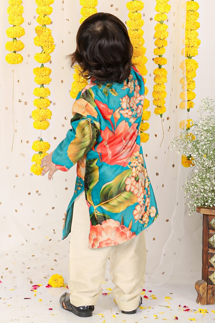 Multi-Colored Velvet Floral Printed Kurta Set For Boys by Kirti Agarwal Pret n Couture at Pernia's Pop Up Shop