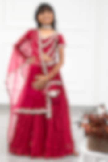 Maroon Chanderi Crushed Lehenga Set For Girls by Kirti Agarwal Pret n Couture