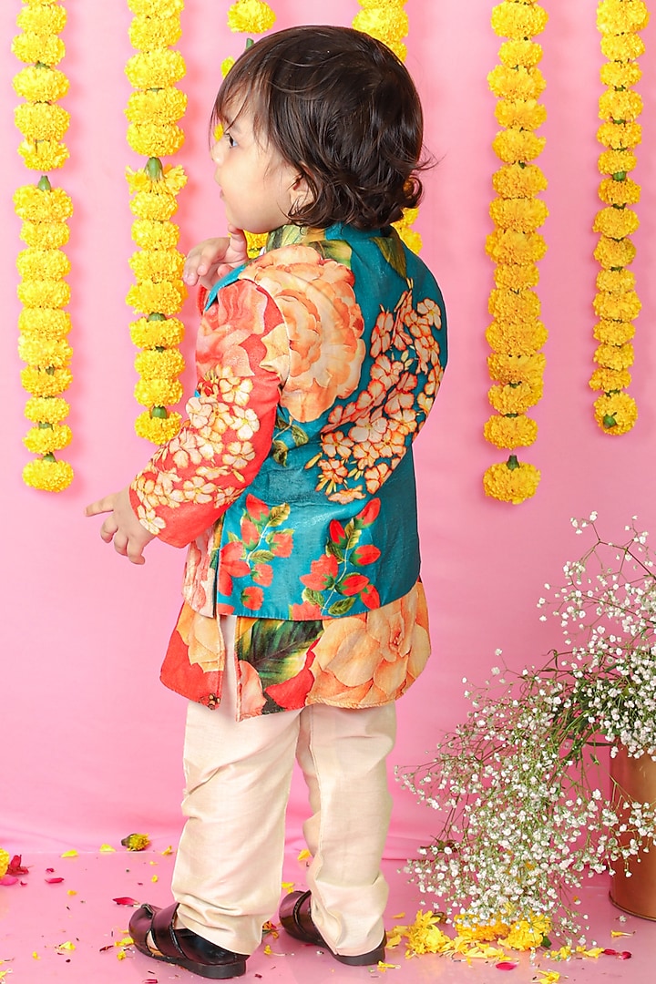 Multi-Colored Velvet Floral Printed Kurta Set For Boys by Kirti Agarwal Pret n Couture at Pernia's Pop Up Shop