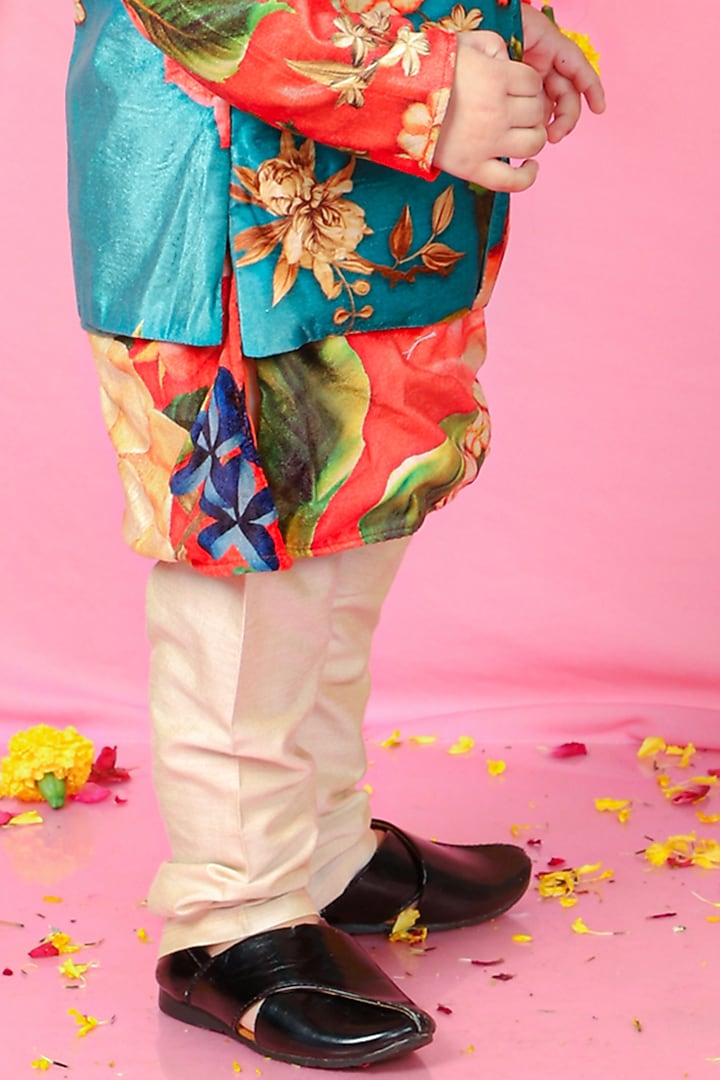 Multi-Colored Velvet Floral Printed Kurta Set For Boys by Kirti Agarwal Pret n Couture at Pernia's Pop Up Shop