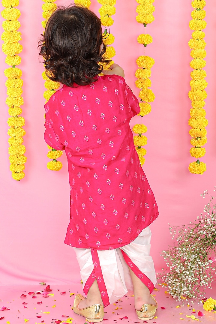 White Silk & Cotton Silk Dhoti Set For Boys by Kirti Agarwal Pret n Couture at Pernia's Pop Up Shop