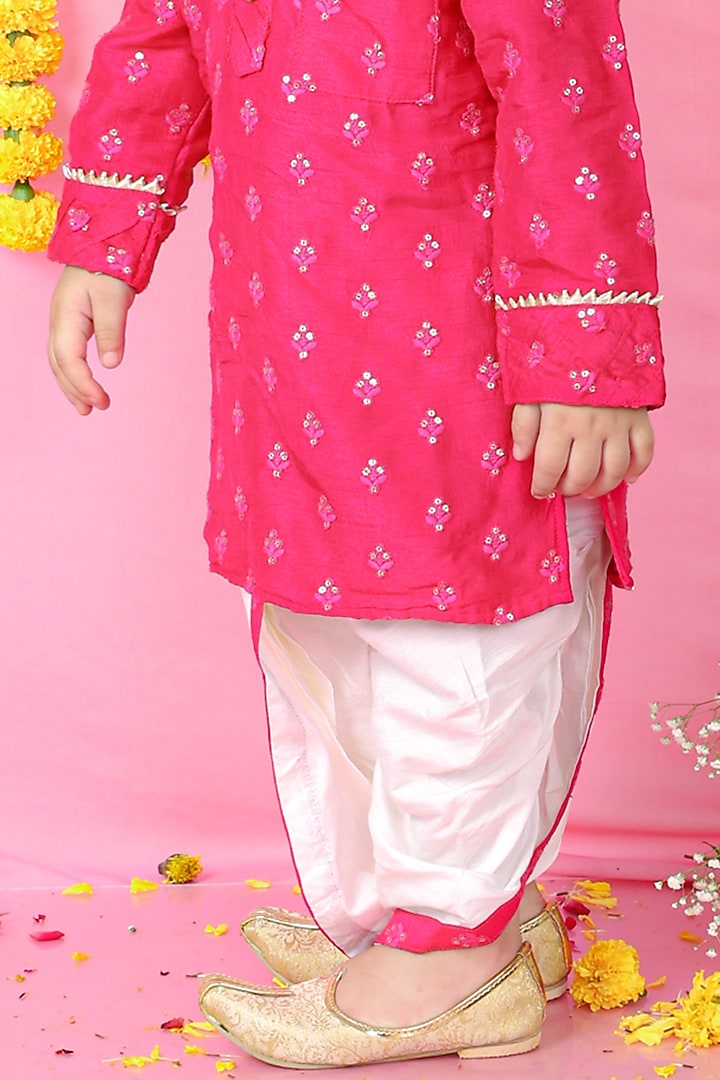 White Silk & Cotton Silk Dhoti Set For Boys by Kirti Agarwal Pret n Couture at Pernia's Pop Up Shop