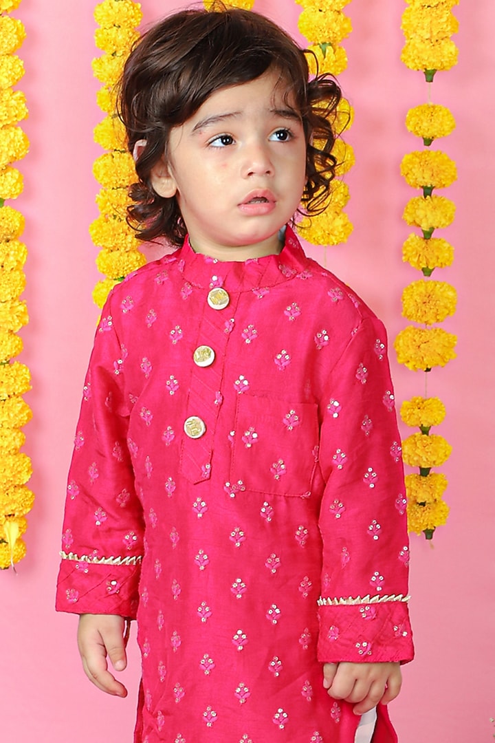 White Silk & Cotton Silk Dhoti Set For Boys by Kirti Agarwal Pret n Couture at Pernia's Pop Up Shop