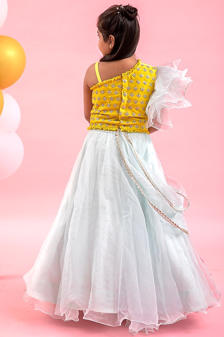 Pastel Green Organza Lehenga Set For Girls by Kirti Agarwal Pret n Couture at Pernia's Pop Up Shop