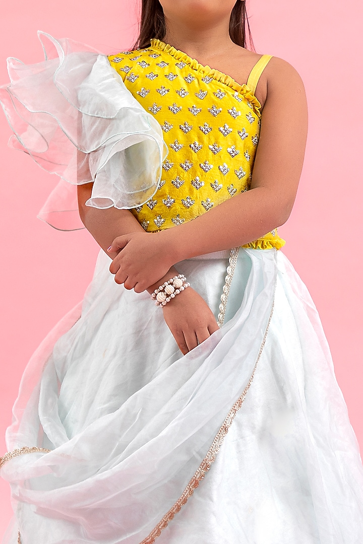 Pastel Green Organza Lehenga Set For Girls by Kirti Agarwal Pret n Couture at Pernia's Pop Up Shop