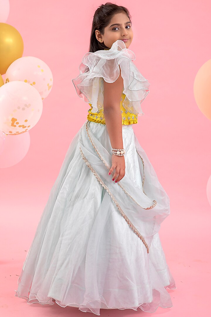 Pastel Green Organza Lehenga Set For Girls by Kirti Agarwal Pret n Couture at Pernia's Pop Up Shop