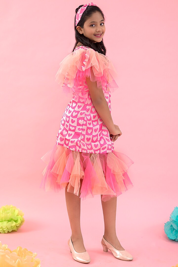 Pink Modal Satin Printed Dress For Girls by Kirti Agarwal Pret n Couture at Pernia's Pop Up Shop