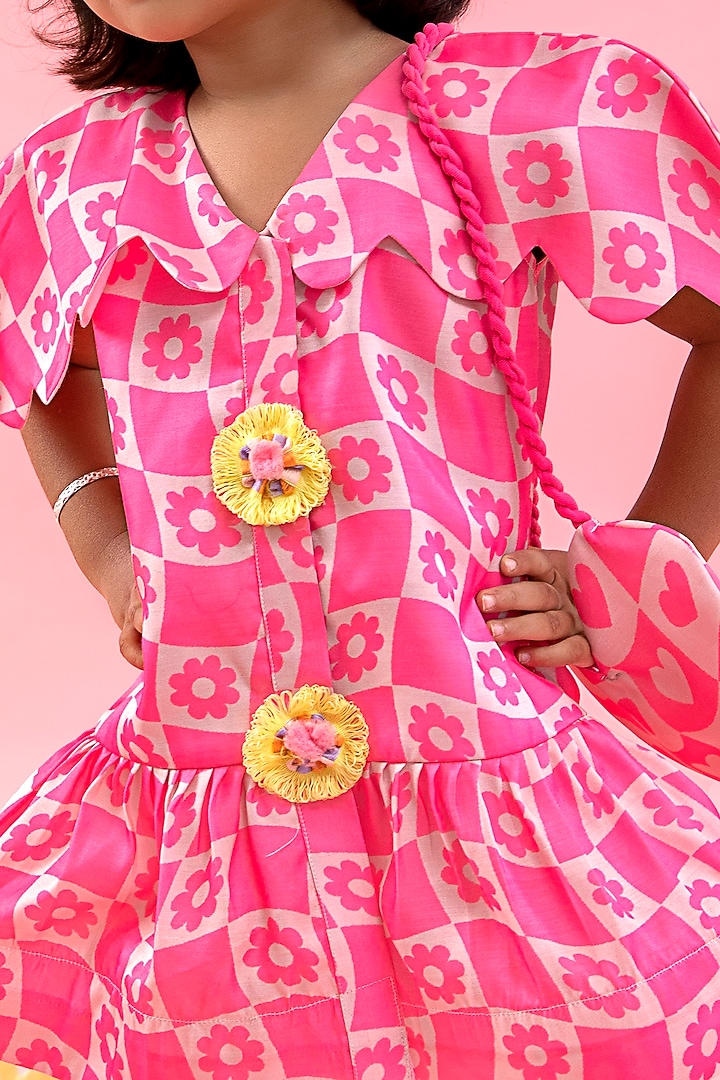 Pink Linen Satin Floral Printed Dress For Girls by Kirti Agarwal Pret n Couture at Pernia's Pop Up Shop