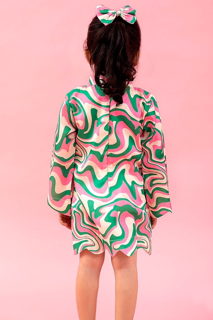 Pink & Green Linen Satin Printed Dress For Girls by Kirti Agarwal Pret n Couture at Pernia's Pop Up Shop