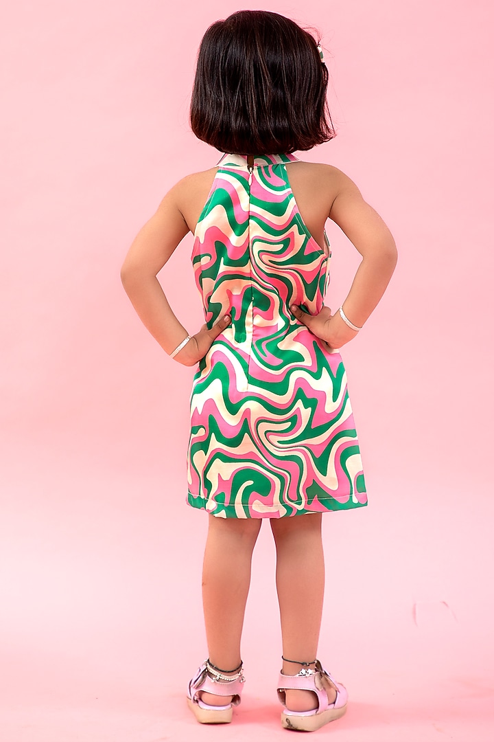 Pink & Green Linen Satin Printed Dress For Girls by Kirti Agarwal Pret n Couture at Pernia's Pop Up Shop
