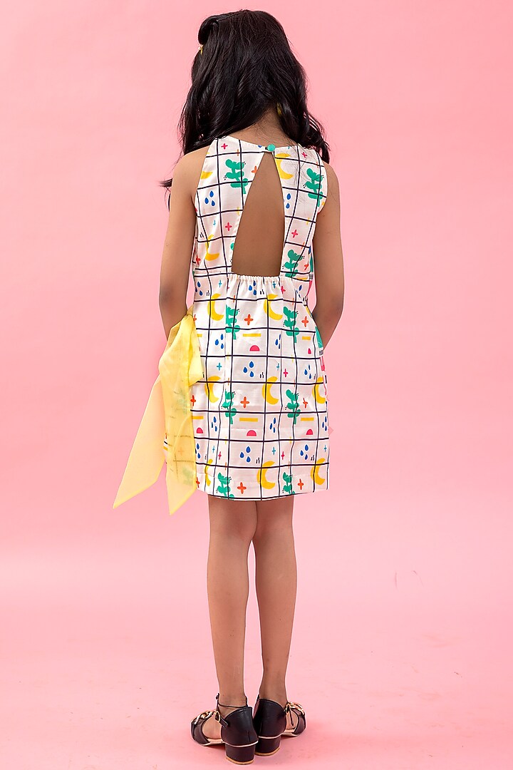 White Linen Satin Printed Dress For Girls by Kirti Agarwal Pret n Couture at Pernia's Pop Up Shop