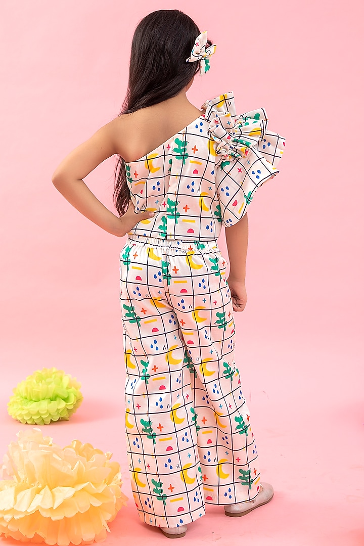 White Linen Satin Printed Co-Ord Set For Girls by Kirti Agarwal Pret n Couture at Pernia's Pop Up Shop
