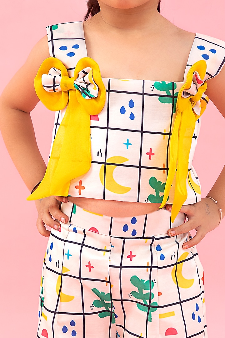 White Linen Satin Printed Co-Ord Set For Girls by Kirti Agarwal Pret n Couture at Pernia's Pop Up Shop