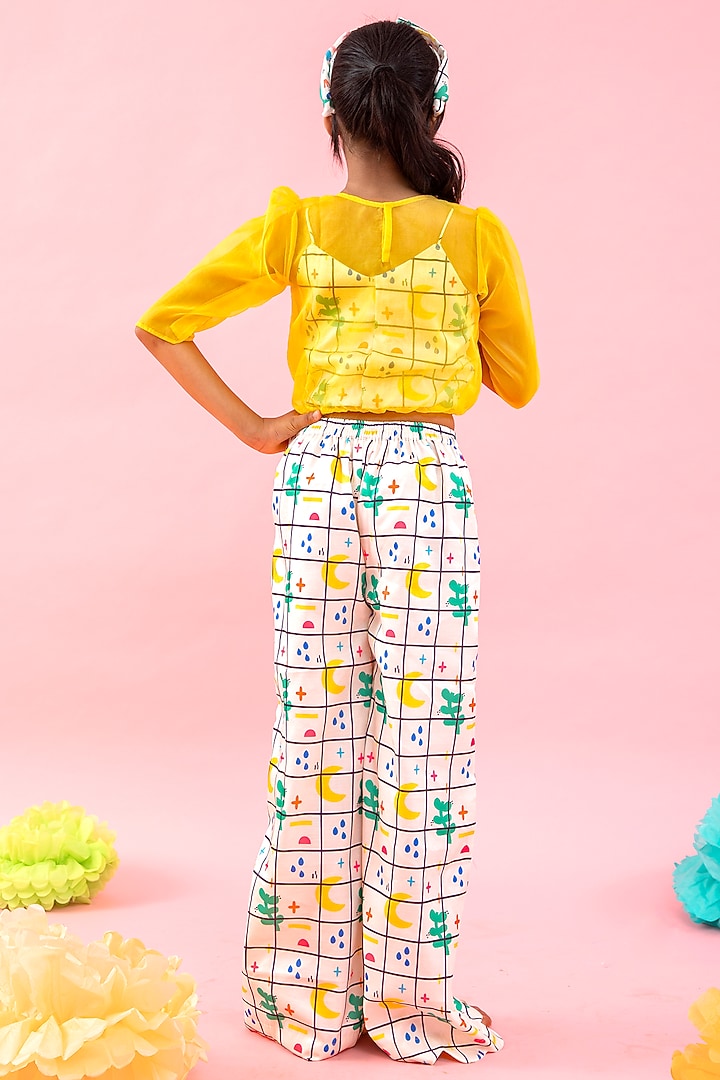 White Linen Satin Printed Pant Set For Girls by Kirti Agarwal Pret n Couture at Pernia's Pop Up Shop