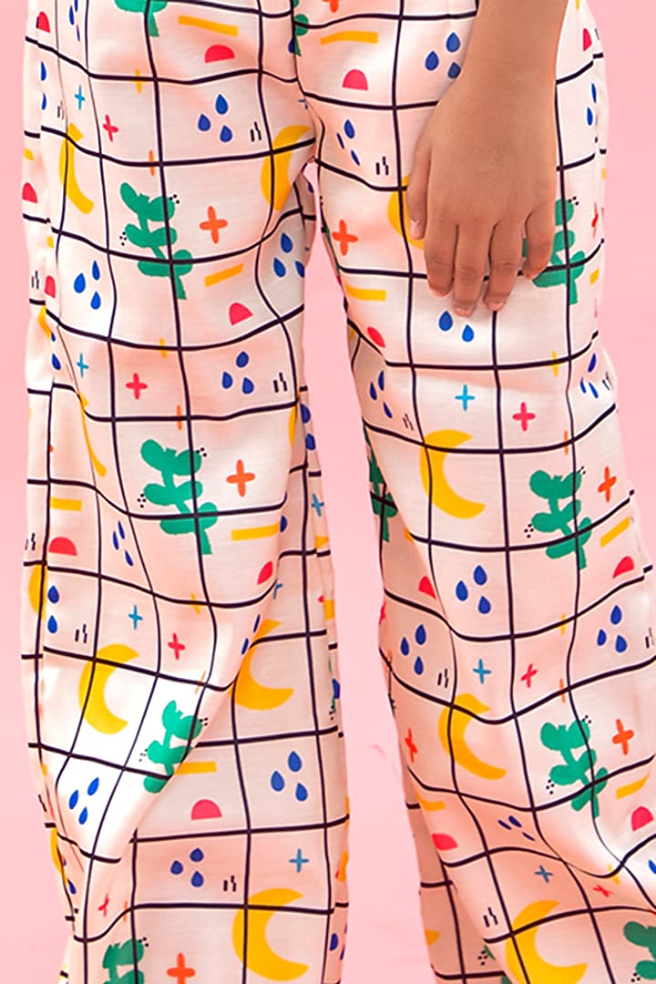 White Linen Satin Printed Pant Set For Girls by Kirti Agarwal Pret n Couture at Pernia's Pop Up Shop
