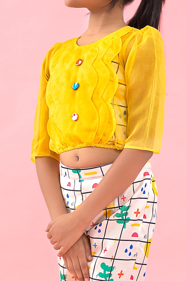 White Linen Satin Printed Pant Set For Girls by Kirti Agarwal Pret n Couture at Pernia's Pop Up Shop