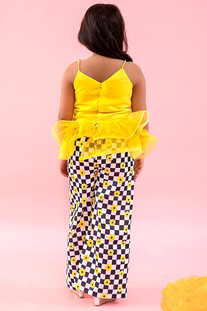 Black & White Linen Satin Checkered Pant Set For Girls by Kirti Agarwal Pret n Couture at Pernia's Pop Up Shop