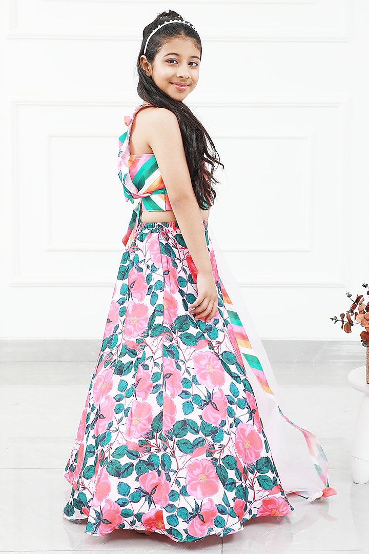 Multi-Colored Modal Satin Floral Printed Lehenga Set For Girls by Kirti Agarwal Pret n Couture at Pernia's Pop Up Shop