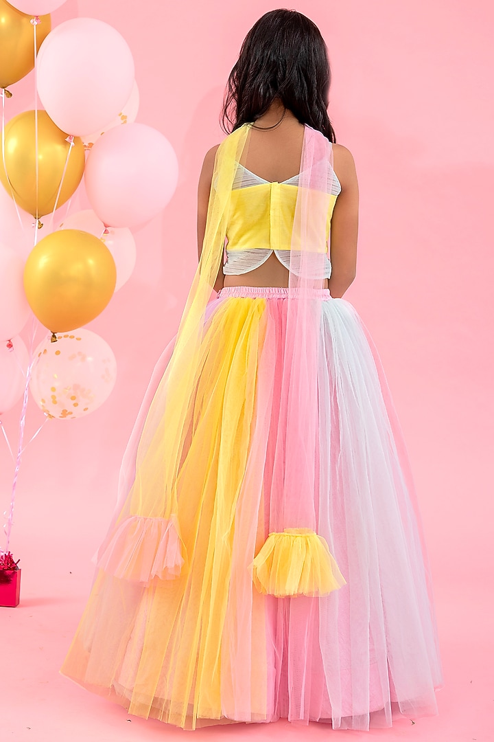 Multi-Colored Net & Art Silk Embroidered Lehenga Set For Girls by Kirti Agarwal Pret n Couture at Pernia's Pop Up Shop