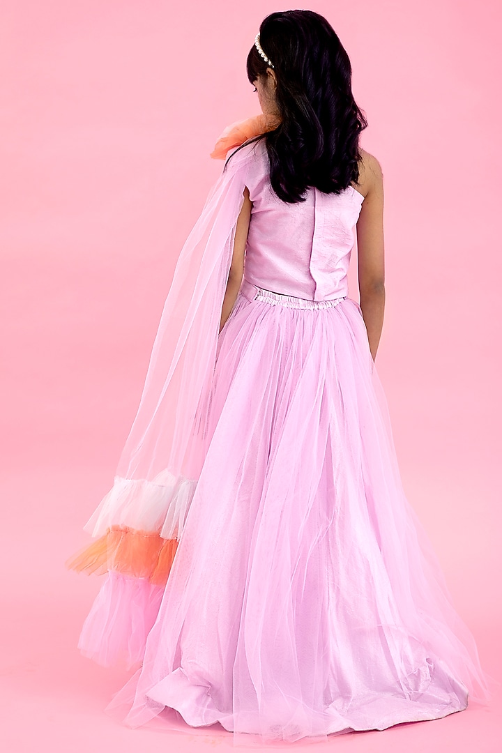 Lavender Net & Art Silk Embroidered Lehenga Set For Girls by Kirti Agarwal Pret n Couture at Pernia's Pop Up Shop