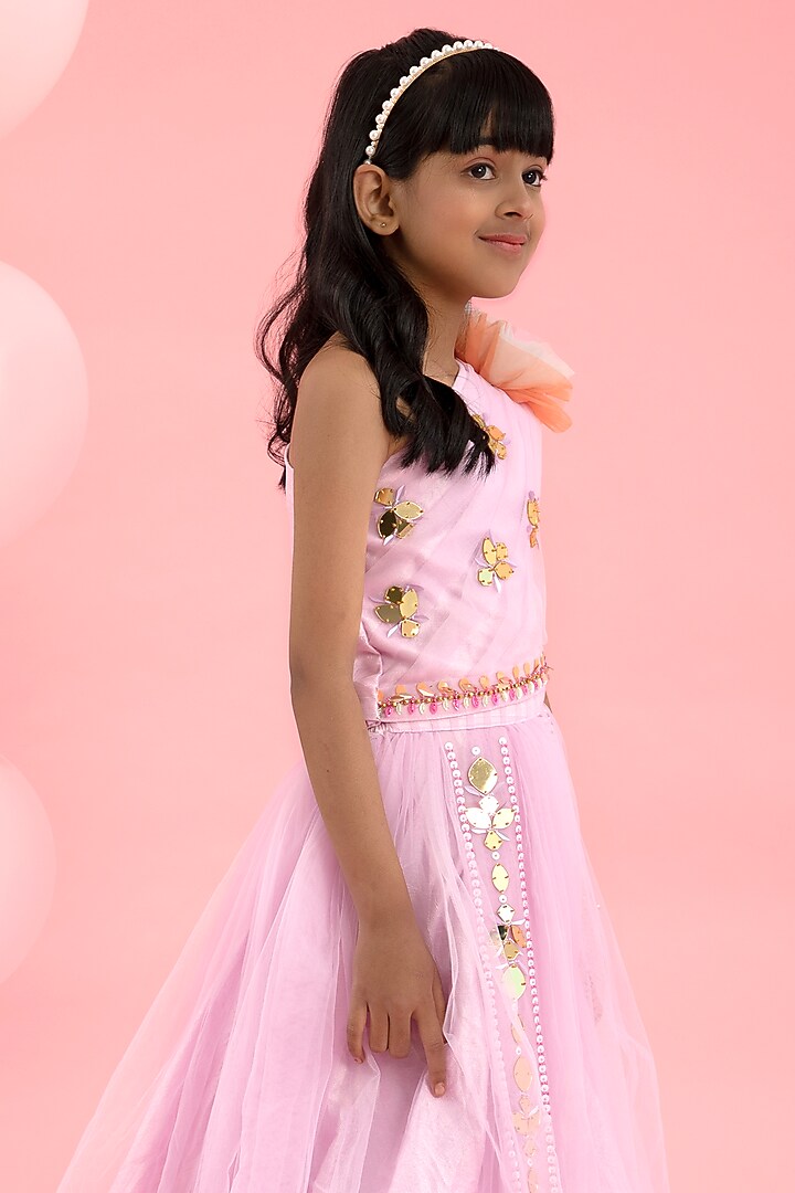 Lavender Net & Art Silk Embroidered Lehenga Set For Girls by Kirti Agarwal Pret n Couture at Pernia's Pop Up Shop