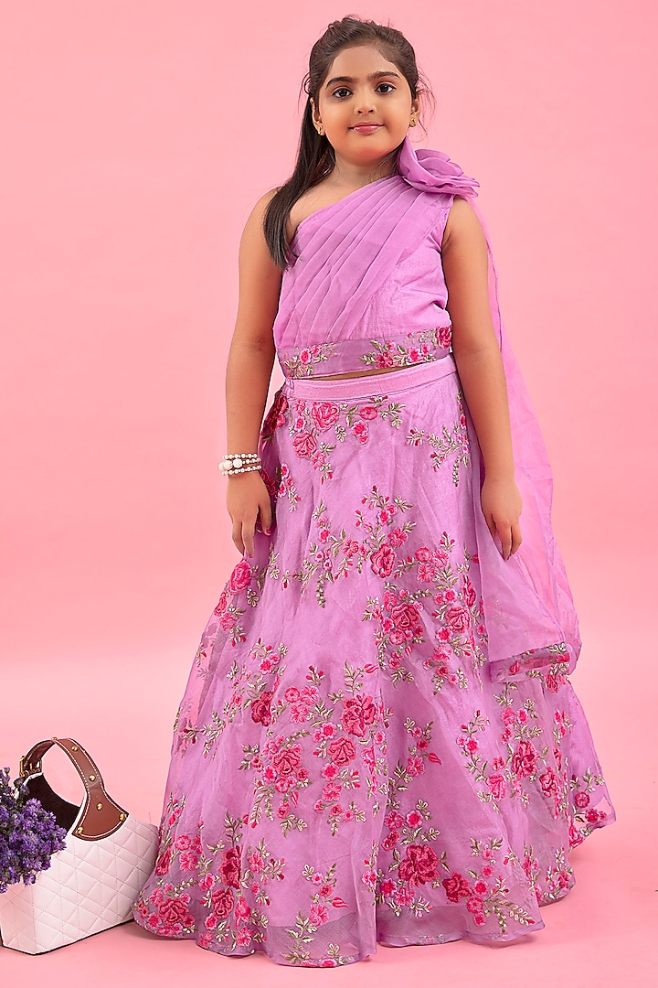 Lavender Pure Organza & Art Silk Embroidered Lehenga Set For Girls by Kirti Agarwal Pret n Couture at Pernia's Pop Up Shop