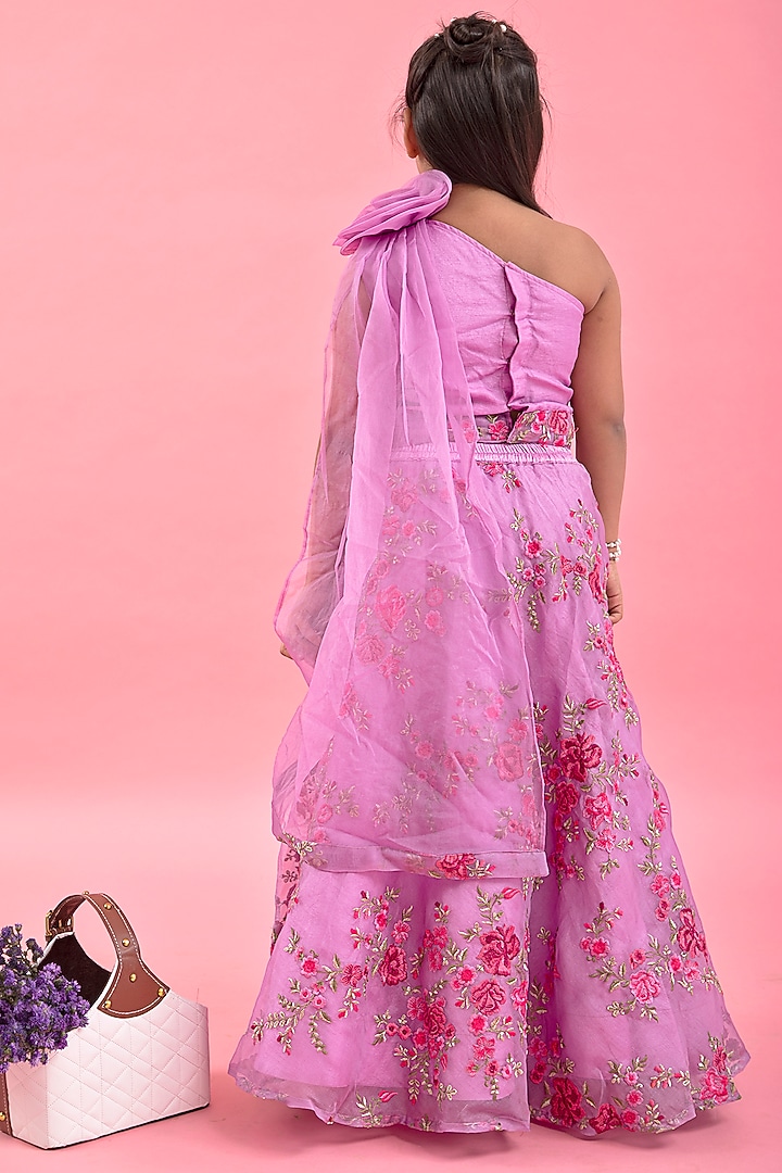 Lavender Pure Organza & Art Silk Embroidered Lehenga Set For Girls by Kirti Agarwal Pret n Couture at Pernia's Pop Up Shop