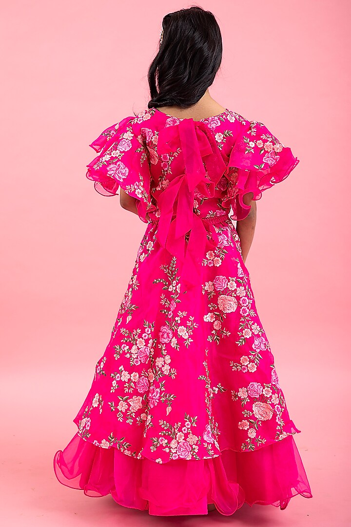 Pink Pure Organza & Art Silk Embroidered Lehenga Set For Girls by Kirti Agarwal Pret n Couture at Pernia's Pop Up Shop