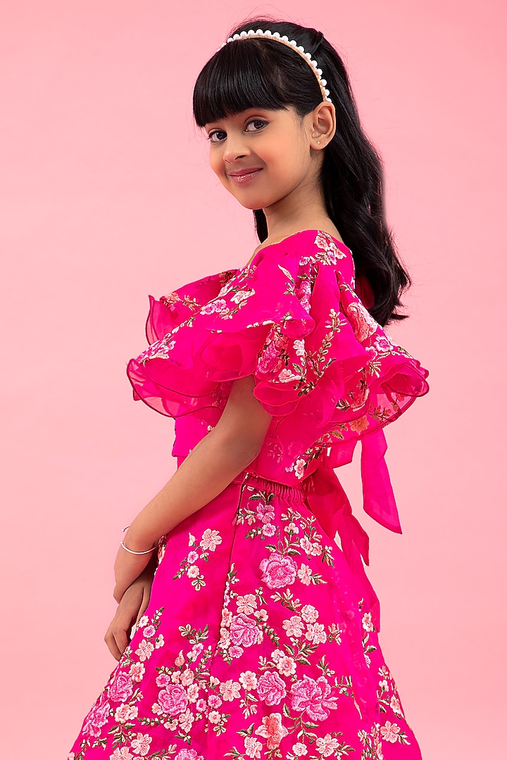 Pink Pure Organza & Art Silk Embroidered Lehenga Set For Girls by Kirti Agarwal Pret n Couture at Pernia's Pop Up Shop