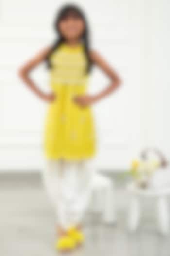 White Chanderi & Cotton Silk Dhoti Set For Girls by  Kirti Agarwal Pret n Couture