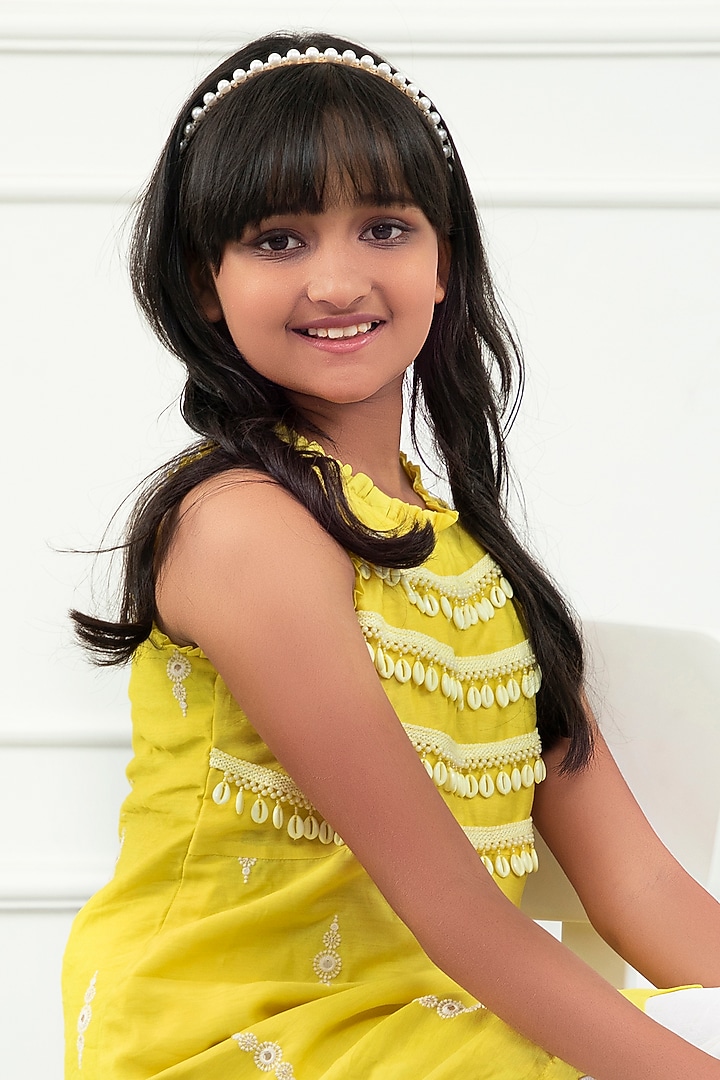 White Chanderi & Cotton Silk Dhoti Set For Girls by Kirti Agarwal Pret n Couture at Pernia's Pop Up Shop