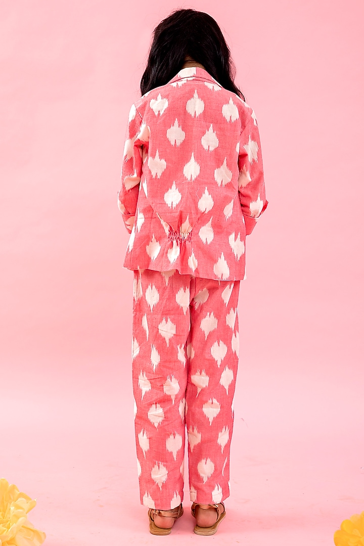 Pink Cotton Ikat Printed Jacket Set For Girls by Kirti Agarwal Pret n Couture at Pernia's Pop Up Shop