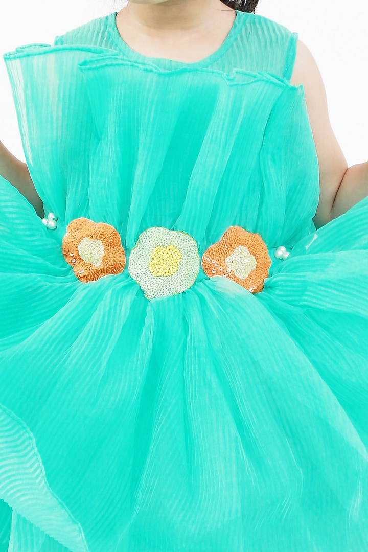 Green Organza & Silk Embellished Dress For Girls by Kirti Agarwal Pret n Couture at Pernia's Pop Up Shop