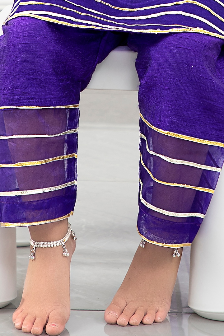 Purple Brocade Embroidered Kurta Set For Girls by Kirti Agarwal Pret n Couture at Pernia's Pop Up Shop