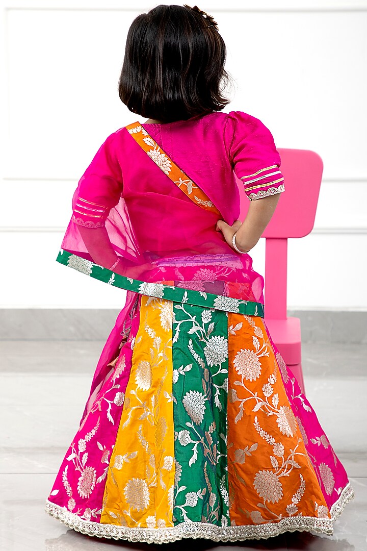 Multi-Colored Brocade & Organza Printed Lehenga Set For Girls by Kirti Agarwal Pret n Couture at Pernia's Pop Up Shop