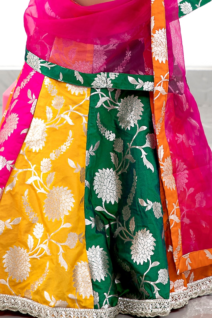 Multi-Colored Brocade & Organza Printed Lehenga Set For Girls by Kirti Agarwal Pret n Couture at Pernia's Pop Up Shop