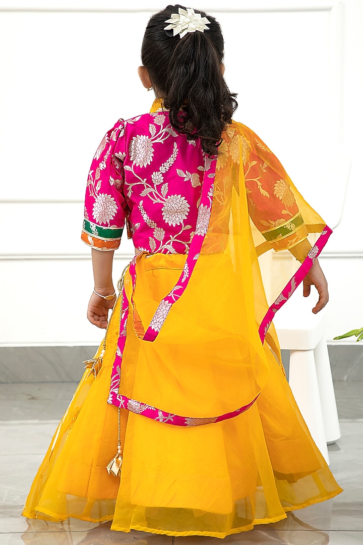 Yellow Brocade & Organza Embroidered Lehenga Set For Girls by Kirti Agarwal Pret n Couture at Pernia's Pop Up Shop