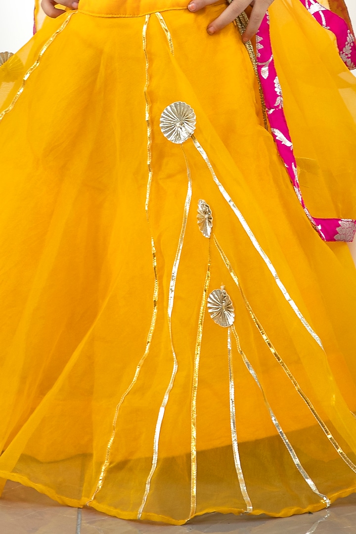 Yellow Brocade & Organza Embroidered Lehenga Set For Girls by Kirti Agarwal Pret n Couture at Pernia's Pop Up Shop