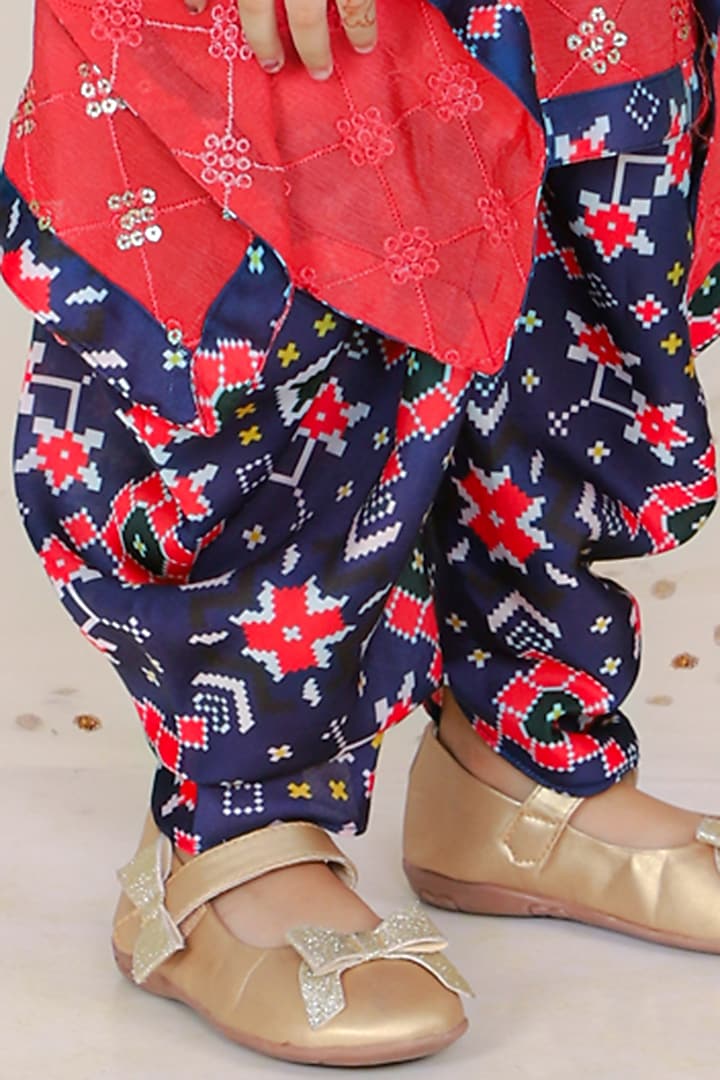 Blue Cotton Satin & Georgette Printed Dhoti Set For Girls by Kirti Agarwal Pret n Couture at Pernia's Pop Up Shop