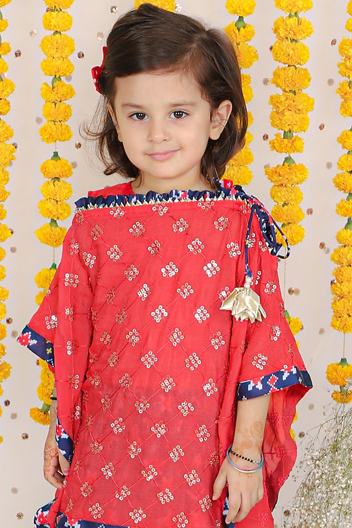 Blue Cotton Satin & Georgette Printed Dhoti Set For Girls by Kirti Agarwal Pret n Couture at Pernia's Pop Up Shop