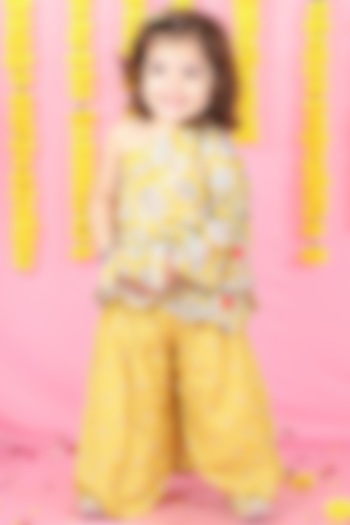 Yellow Dola Silk Peplum Kurta Set For Girls by Kirti Agarwal Pret n Couture