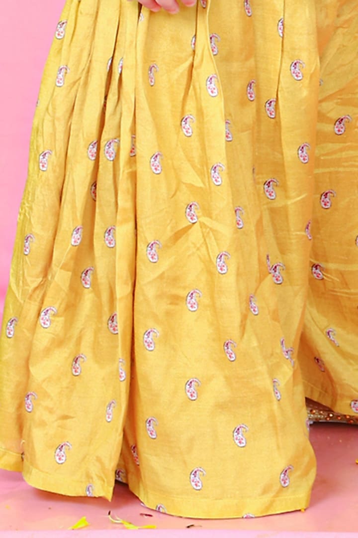 Yellow Dola Silk Peplum Kurta Set For Girls by Kirti Agarwal Pret n Couture at Pernia's Pop Up Shop