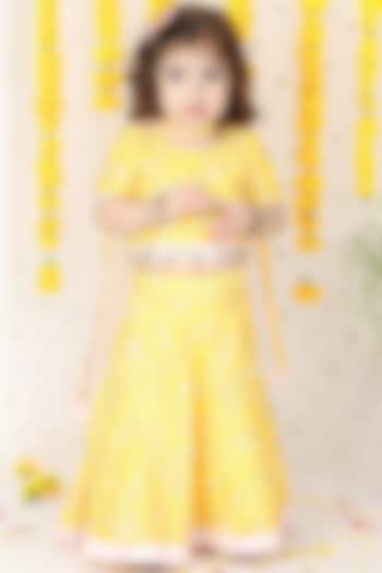Yellow Silk & Net Embroidered Lehenga Set For Girls by Kirti Agarwal Pret n Couture