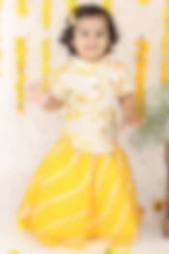 Yellow Organza & Chanderi Lehenga Set For Girls by Kirti Agarwal Pret n Couture