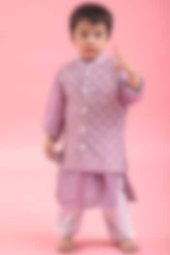 Lavender Cotton Silk Embroidered Bundi Jacket With Kurta Set For Boys by Kirti Agarwal Pret n Couture at Pernia's Pop Up Shop
