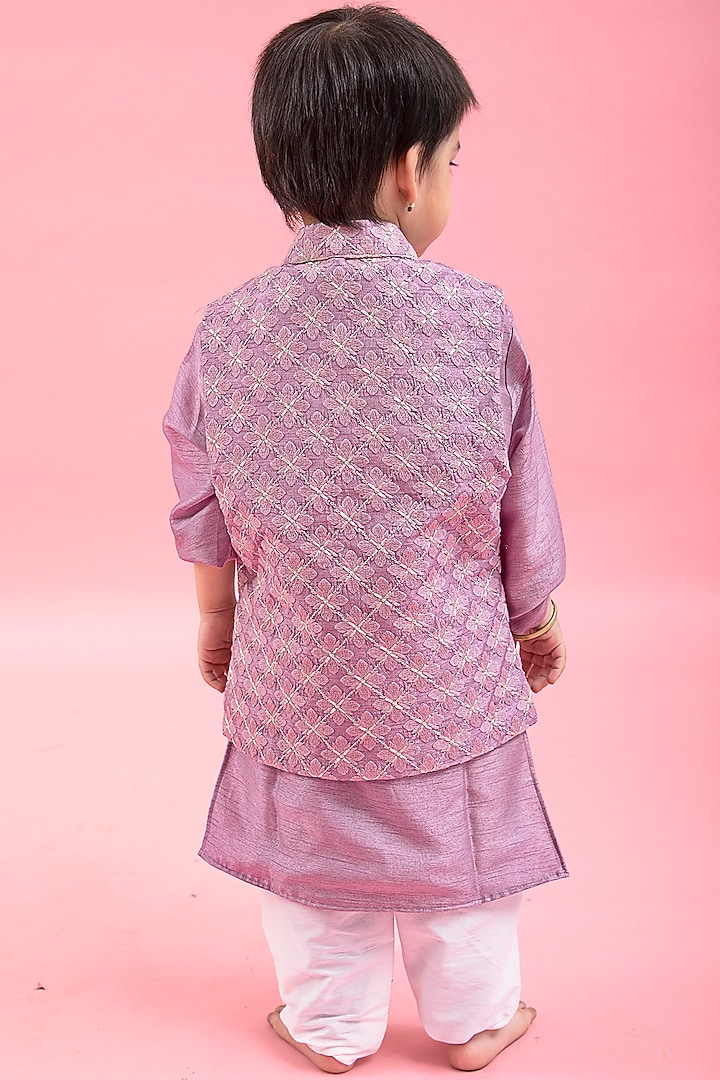 Lavender Cotton Silk Embroidered Bundi Jacket With Kurta Set For Boys by Kirti Agarwal Pret n Couture at Pernia's Pop Up Shop